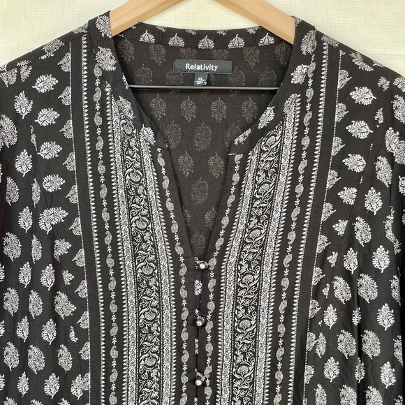Relativity Long Sleeve Paisley Print Dress‎ Black Size XL Bohemian Festival Boho - Picture 13 of 14
